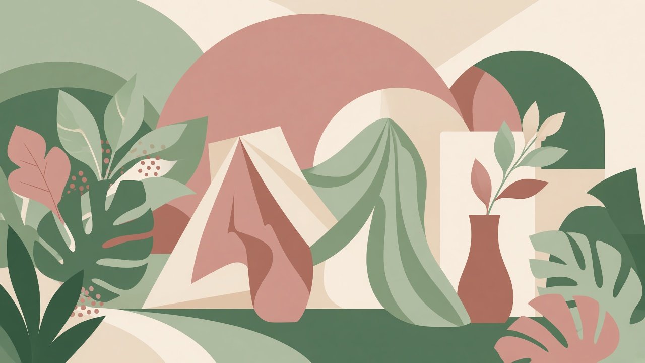 Ilustração editorial abstrata para a exposição Jardins Urbanos. Crédito: Ilustração editorial gerada para Folha Nativa.